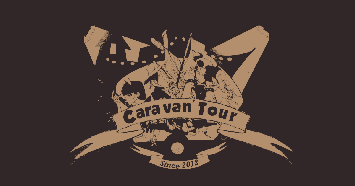 Logo du Caravan Tour, représentant des musiciens formant une tête de mort, derrière une banderole Caravan'Tour, et une autre en dessous indiquant "Since 2012"